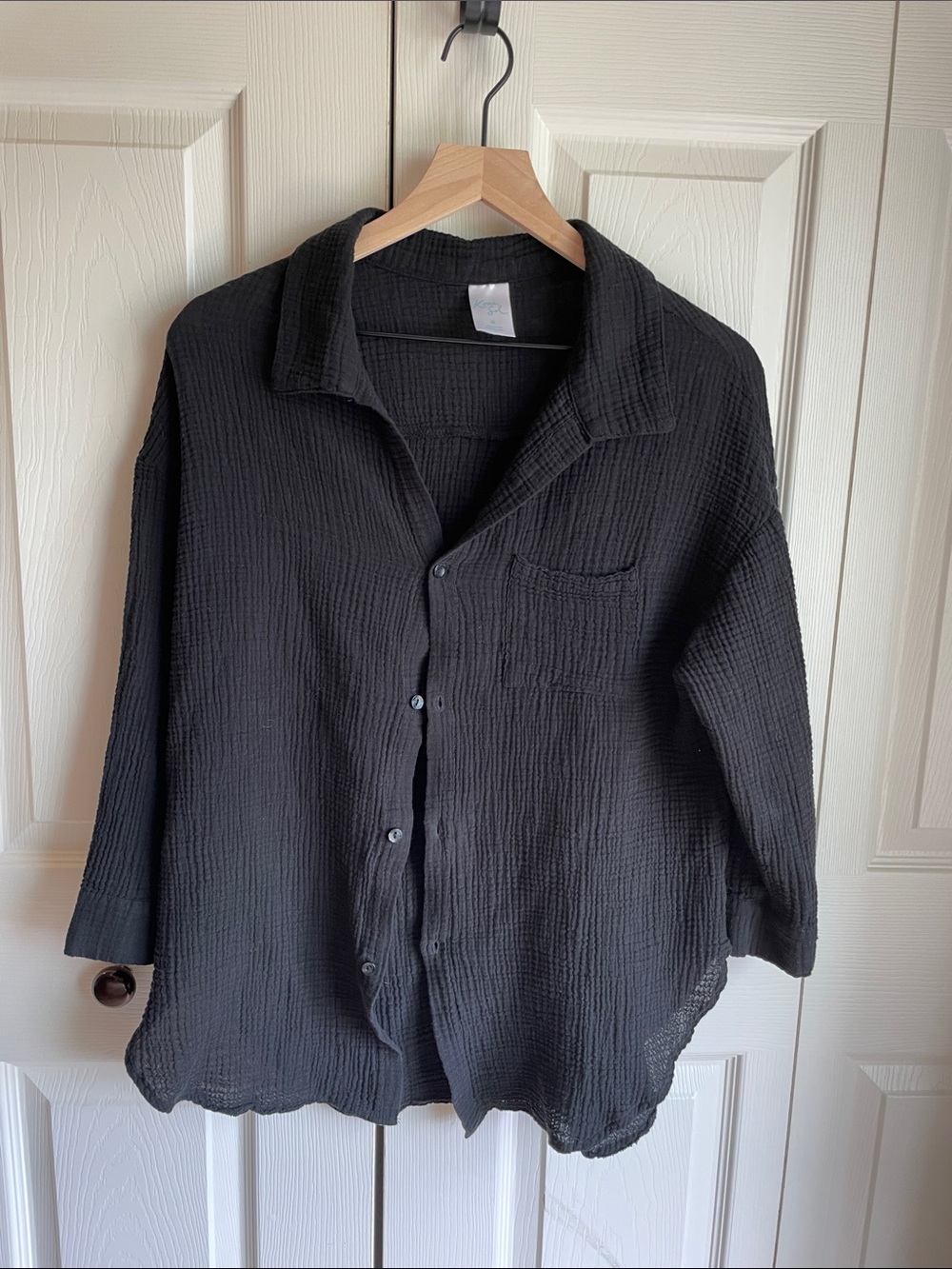 Kona Sol - Women's Black Textured Button-Up Shirt or Beach Cover-Up